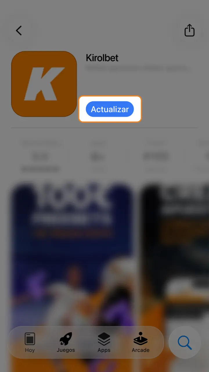 Visita la App Store para actualizar la aplicación de Kirolbet.